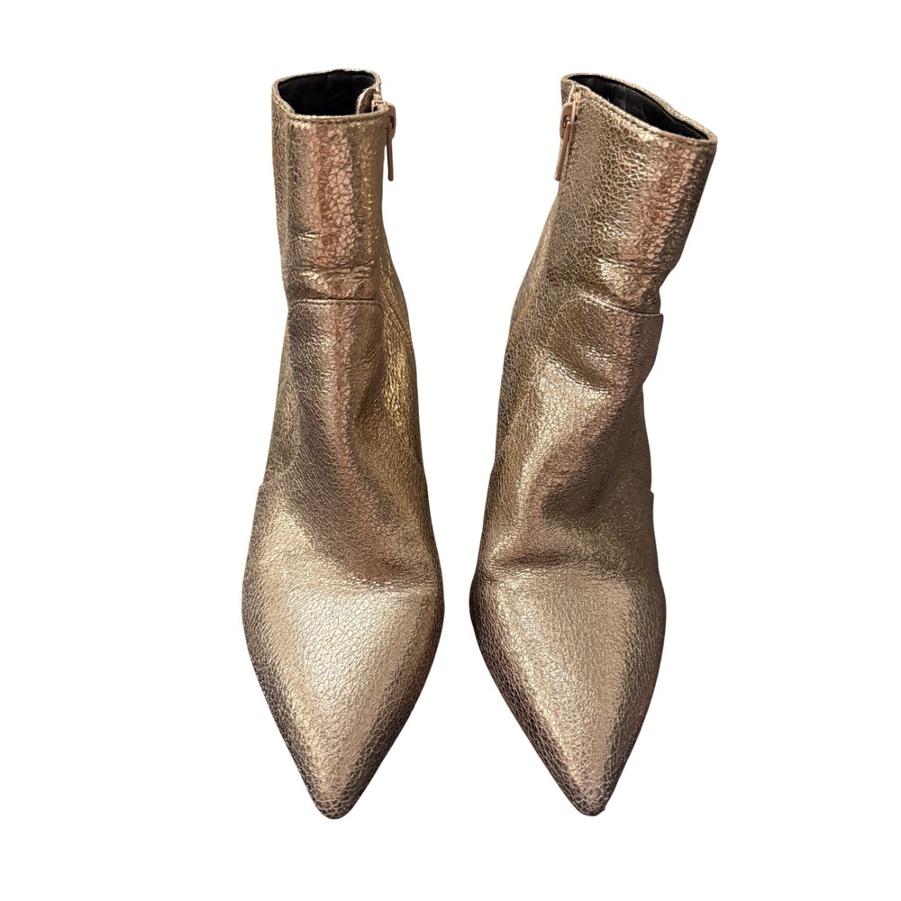 Gianni Bini Womens Metallic Gold Leather Pointed Toe Block Heel Ankle Boots 7.5M